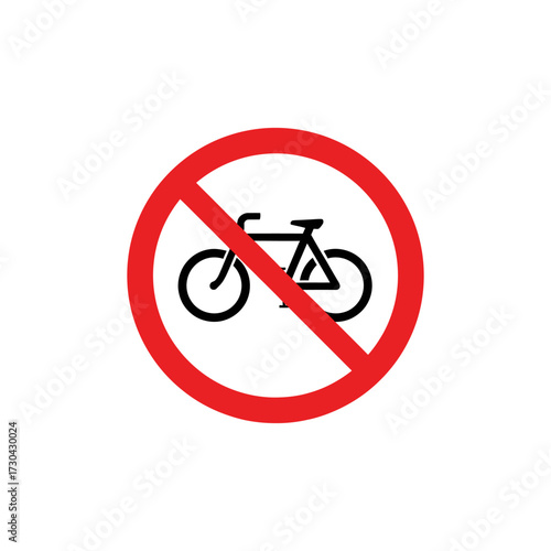 Bicycle with a prohibition sign indicating no cycling allowed in a specific area, symbolizing safety and regulation, creating awareness about restricted zones.