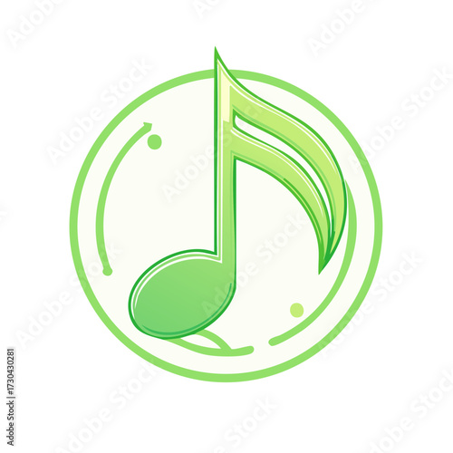 Green musical note inside circle, music themed graphic design