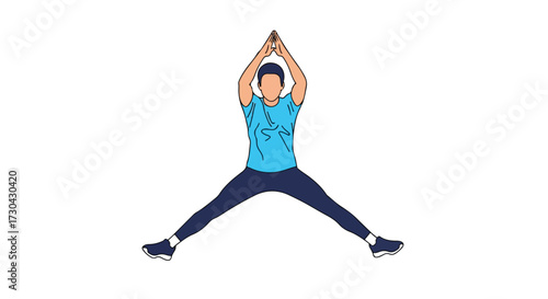 Person performing a jumping jack exercise with arms raised for a healthy lifestyle illustration