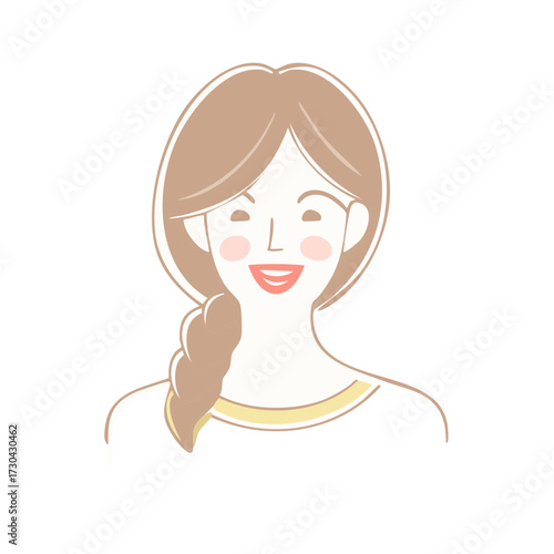 Smiling woman with braid, light skin and rosy cheeks illustration