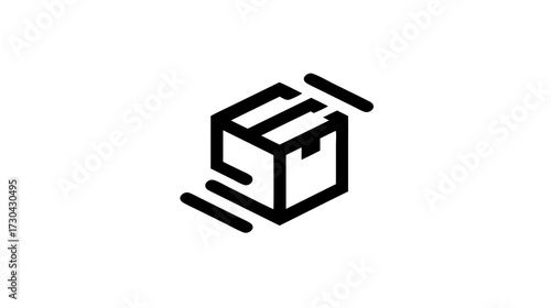Fast delivery package icon. Shipping box outline symbol for express service. Isometric parcel logistics and e-commerce concept graphic.