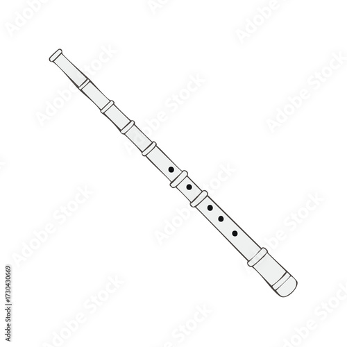 Doodle drawing of a wooden flute instrument with finger holes for musical education and orchestra performance