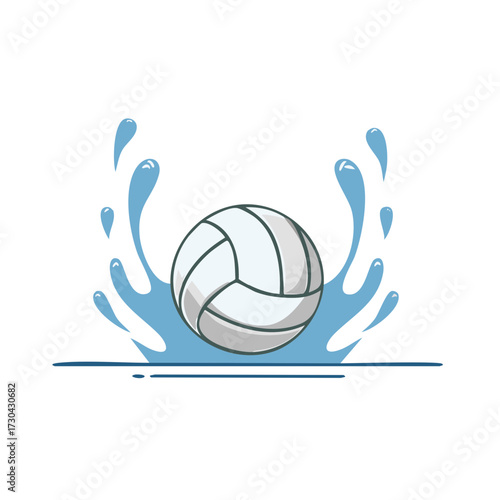 Volleyball splashing water, summer sport, beach game illustration, cartoon style