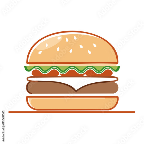 Delicious Burger Illustration with Sesame Seed Bun Cheese and fresh Vegetables