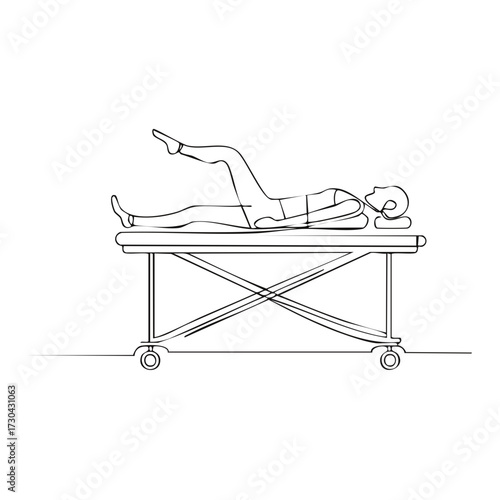 Person doing leg exercises on a physical therapy table line art illustration