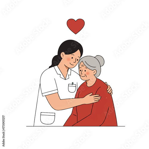 Compassionate Nurse Embracing Elderly Woman with Care and Support.