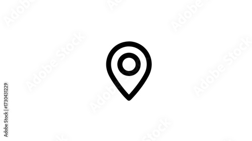 Black outline location pin icon on a white background, symbolizing map navigation, GPS, destination, address, and exact point marker