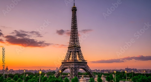 Eiffel Tower Paris France Landmark Sunset Sky.
