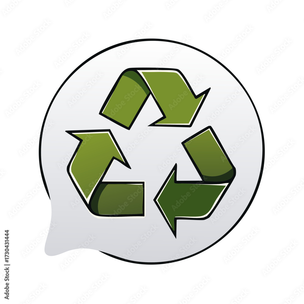 Fototapeta premium Cartoon style recycling symbol inside a speech bubble for ecological communication and green initiatives