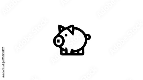 Simple black outline piggy bank icon, representing money saving, financial planning, investment, economy, and personal finance concept