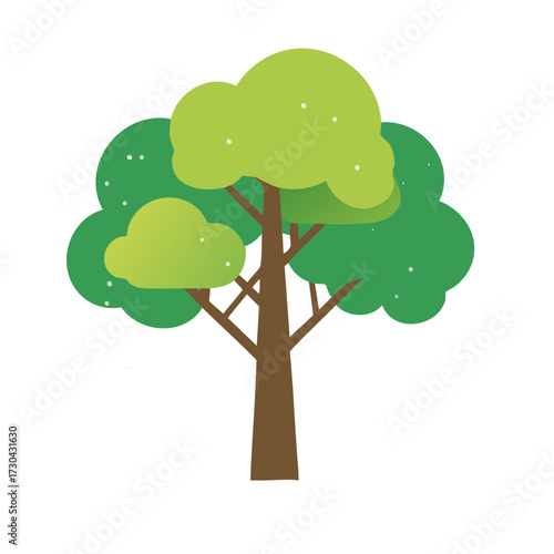 Stylized green tree with brown trunk and branches on white background