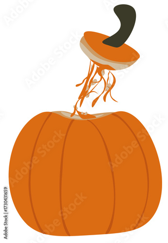 Pumpkin goop driping from top, messy pumpkin slime vector illustration