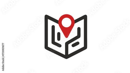 Map with location pin icon. Geographic position marker for navigation, travel, pinpointing, and route finding graphic.