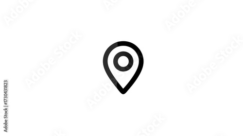 Minimalist outline black location pin icon, GPS map marker, address pointer graphic for navigation and destination