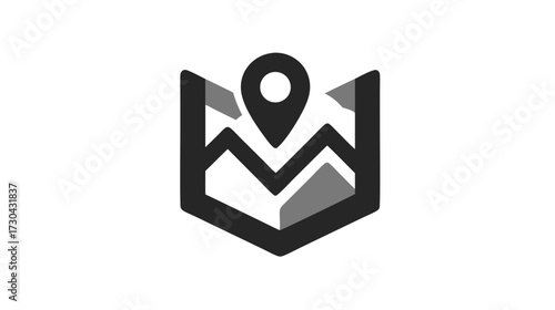 Location map pin icon on stylized map graphic, symbolizing navigation, GPS, travel, discovery, and destination finding.