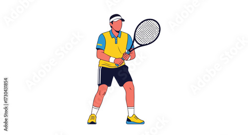 Dynamic vector illustration of a tennis player ready to strike, embodying athleticism and competitive drive on the tennis court