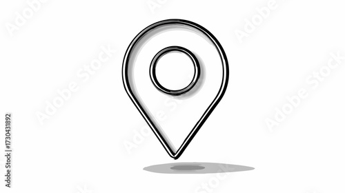 Hand drawn sketchy black and white location pin icon. Doodle map marker symbol for GPS, navigation, position, destination, and travel concept.