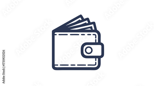 Wallet with money line icon for financial transactions, savings, banking, payment, and budget planning. Business cash symbol.