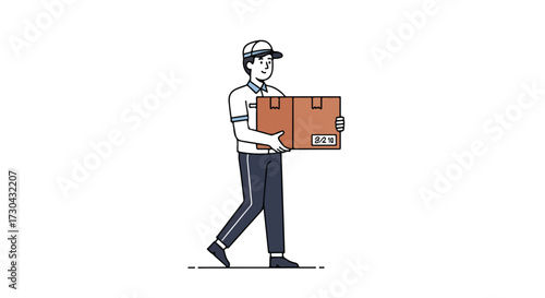 Illustration of a delivery person carrying a parcel for courier express transportation services concept on a white background