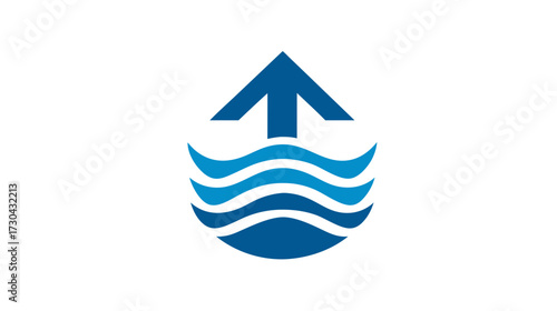 Abstract blue water drop with upward arrow icon representing growth, clean energy, eco-friendly progress, and sustainable development