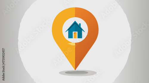 Home location pin icon vector illustration. Real estate property search, residential address map marker. Finding a house concept.