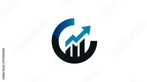 Abstract financial growth icon with upward arrow and bar chart for business success, data analysis, and market progress