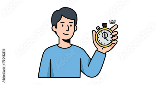 Man holding a stopwatch ready to start a new challenge measuring precise time intervals for athletic competitions, tasks, or laboratory experiments
