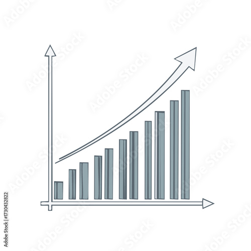 Hand Drawn Business Graph Growing Upwards Represents Success and Positive Market Trends in Bar Chart Style Illustration