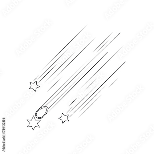 Shooting Stars Illustration Simple Outline Design. Abstract Comet Trail, Falling Stars, Cosmos
