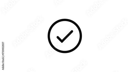 Black check mark icon in a circle. Simple tick symbol for approval, success, completion, correct choice, or confirmation. UI element.