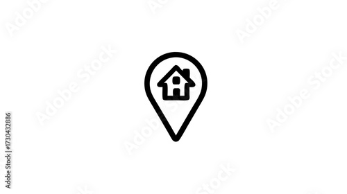 Home address location map pointer with a house icon. Simple outline graphic for real estate and navigation.
