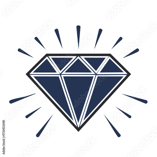 Diamond Icon with Rays Sparkles Isolated Jewel Design Illustration
