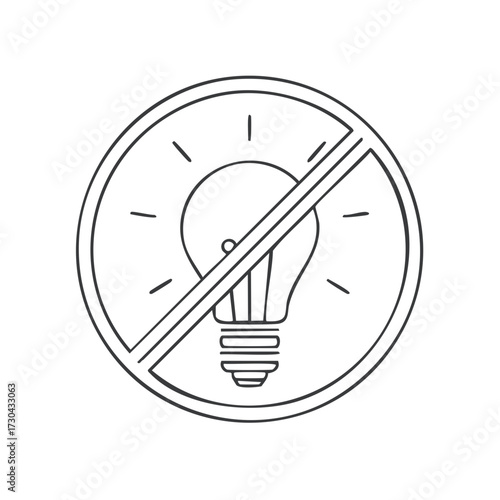 Prohibition sign with light bulb inside. Concept for energy or power restrictions.