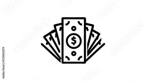 Cash money line icon with dollar banknotes stack, currency symbol, financial payment, income, wealth, and business economy concept