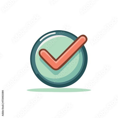 Stylized Correct Check Mark Illustration Round Circle with Teal Background