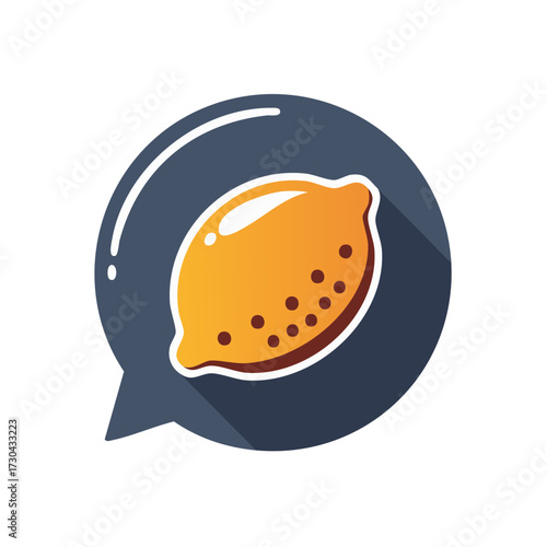 Lemon in speech bubble icon flat design illustration with long shadow
