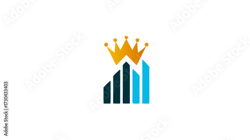 Golden crown over bar chart logo for business growth, financial success, premium quality, leadership, and royal concept.