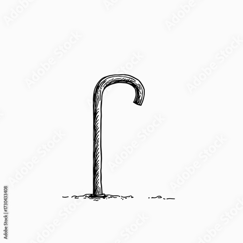Simple illustration of a metal hook embedded in the ground  