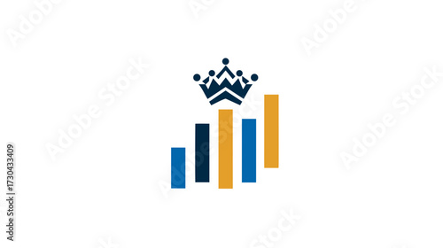 Royal Crown Over Rising Bar Chart Symbolizing Business Success, Financial Growth, Leadership, and Data Analytics
