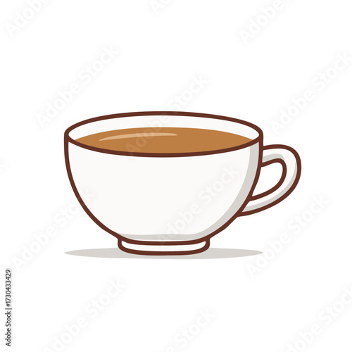 Minimalist cartoon illustration of a white teacup or coffee cup with a warm brown beverage