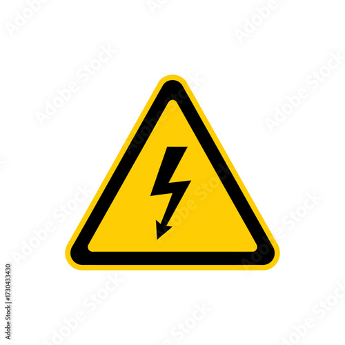 High voltage warning sign alerts to electrical hazard in yellow triangle with black lightning bolt, indicating danger and caution.