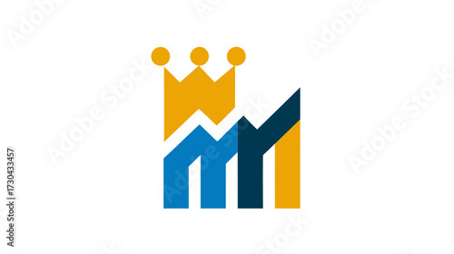 Abstract graphic logo combining a golden crown with upward trending bar charts, symbolizing business success, financial growth, and market leadership.