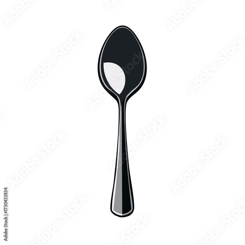Simple metal spoon icon with a glossy reflection, a kitchen utensil vector illustration