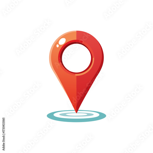 Vivid Red Location Pin Symbol on Target with Concentric Blue Rings Map Point Marker