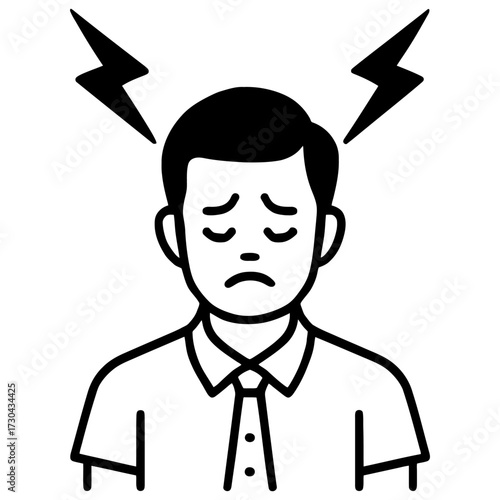A man is shown with his head down and looking away. He is in a state of distress or sadness. Vector. Silhouette illustration.