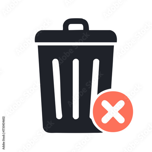 Black trash can icon with red delete or remove cross mark. Vector illustration for UI UX design.