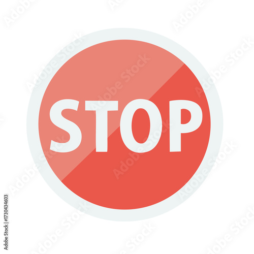 Red Stop Sign Symbol Icon Circle with White Letters, Transportation Safety