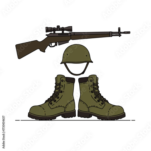 Soldiers Military Combat Gear and Equipment Set.