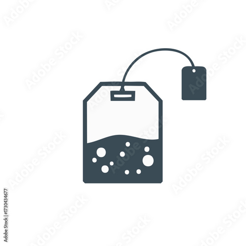 Iconographic Tea Bag Infusion with Bubbles Liquid and Tag Representing Beverage