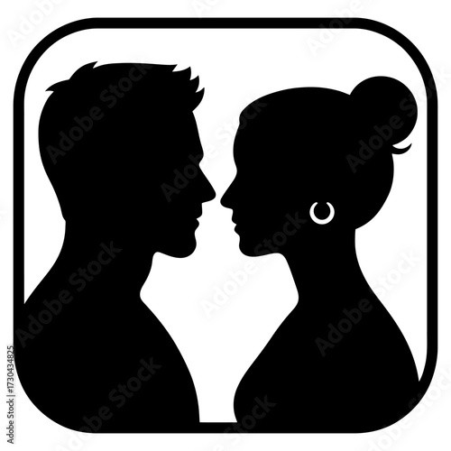 A man and woman are kissing in a black and white photo. The photo is of a couple and the mood is romantic. Vector. Silhouette illustration.